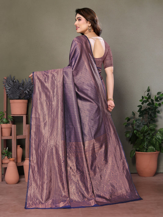 Vedant Vastram Litchi Silk Banarasi Silk Saree - Navy | Swadesiicart