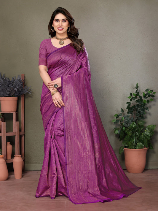 Vedant Vastram Litchi Silk Banarasi Silk Saree - Purple | Swadesiicart