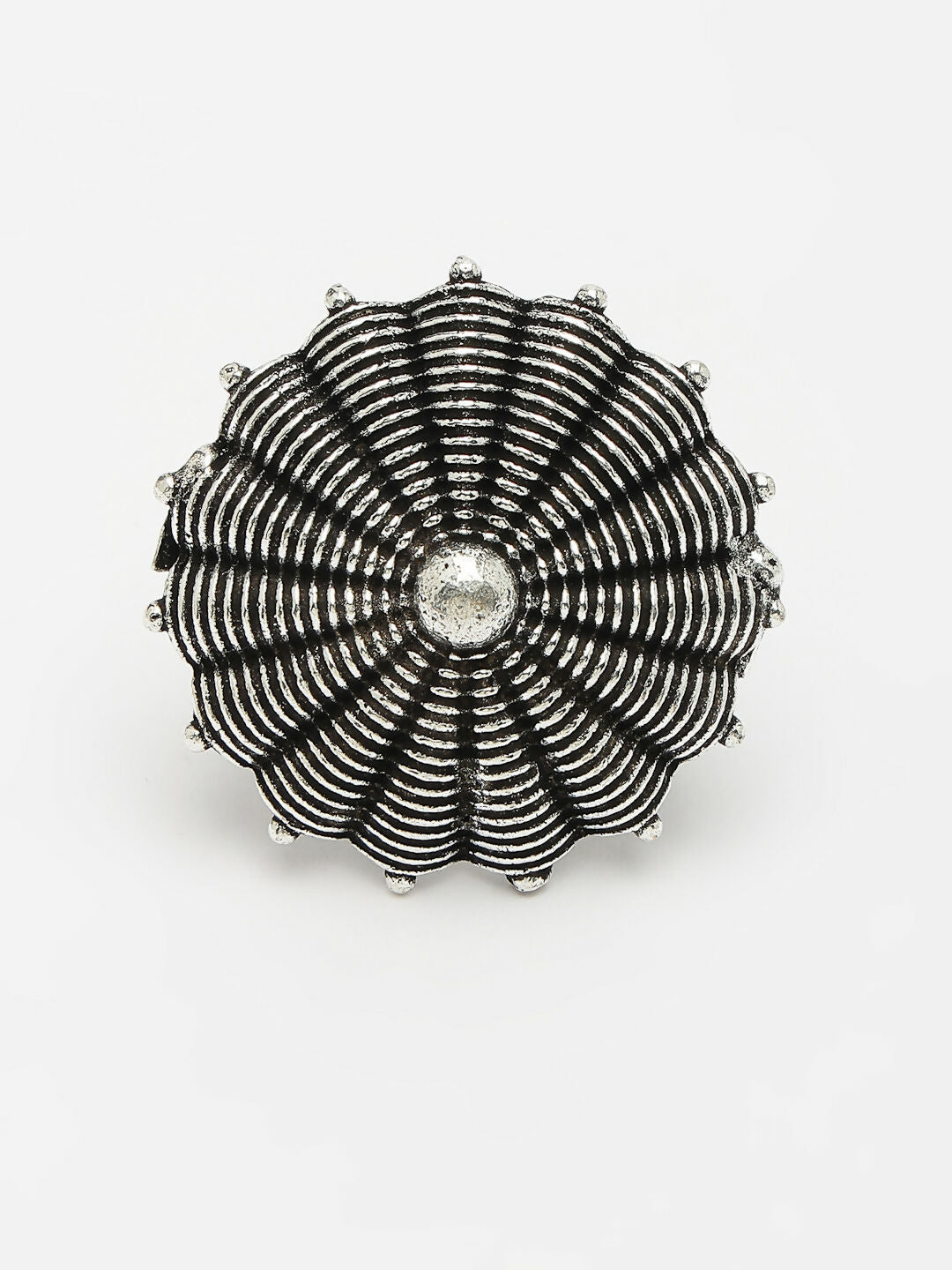 NVR Women's Silver-Toned Floral Shape Adjustable Finger Ring | Swadesiicart