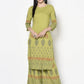 Aniyah Rayon Parrot Green Color Block Print Straight Kurta Palazzo Set (AN-197K)