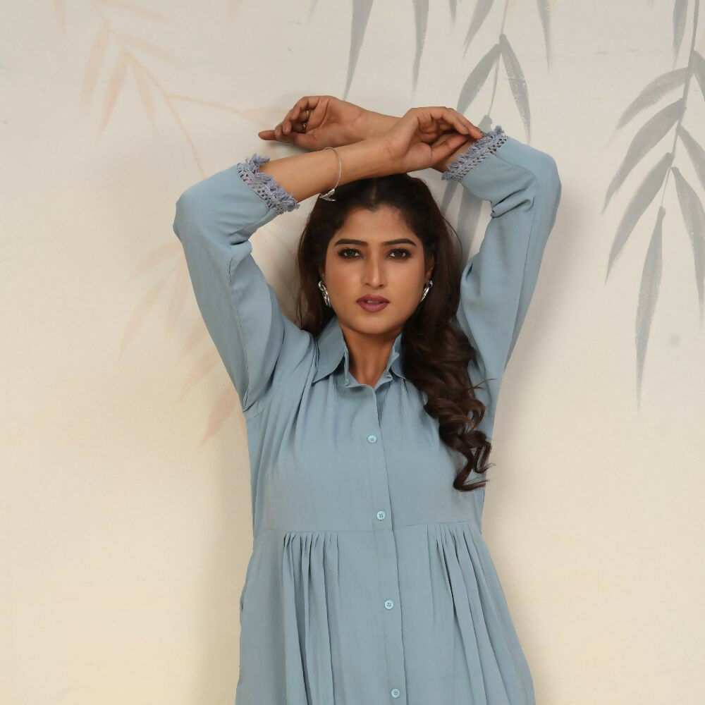 Jyoti Fashion Women's Sky Blue Rinkal Cotton Plain with Side Pocket Kurtis & Sets | Swadesiicart