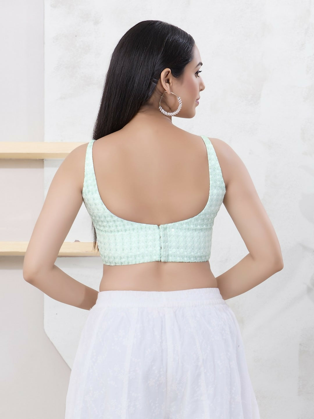 Joban Fashion Pista-Green Shift Sleeveless Back Open Blouse - Swadesiicart