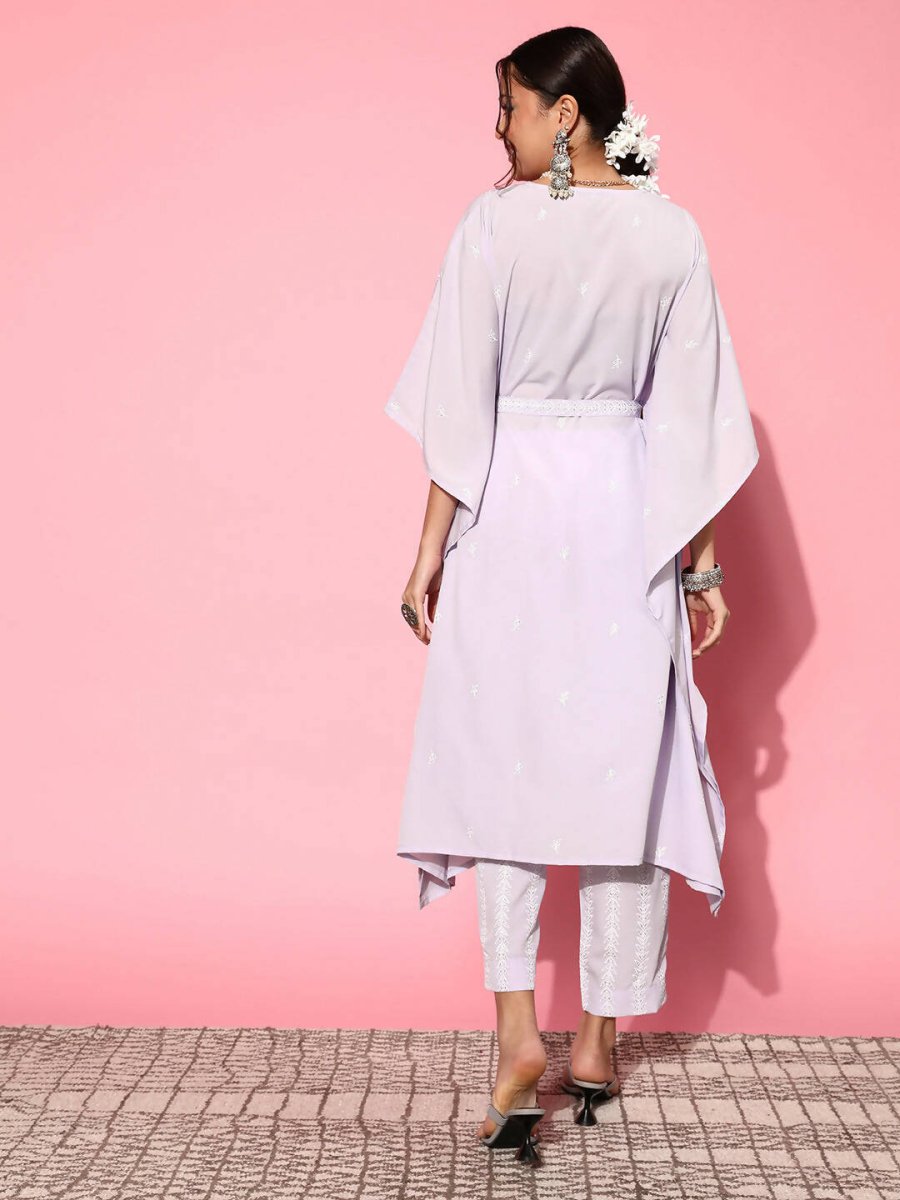 Ahalyaa Women Floral Poly Crepe Belted Detail Kurta Set | Swadesiicart