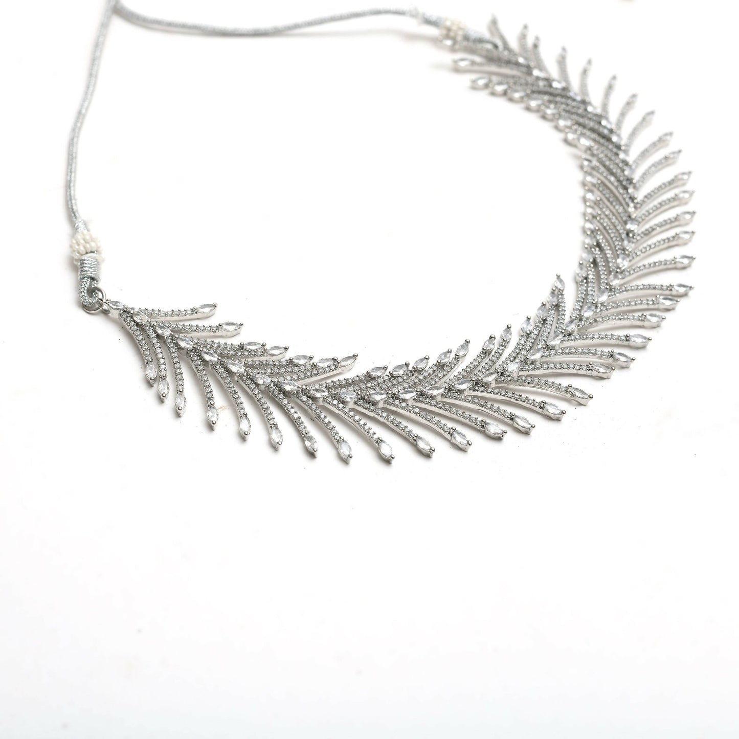 Mominos Fashion Johar Kamal Silver-Plated American Diamond White Choker Set | Swadesiicart
