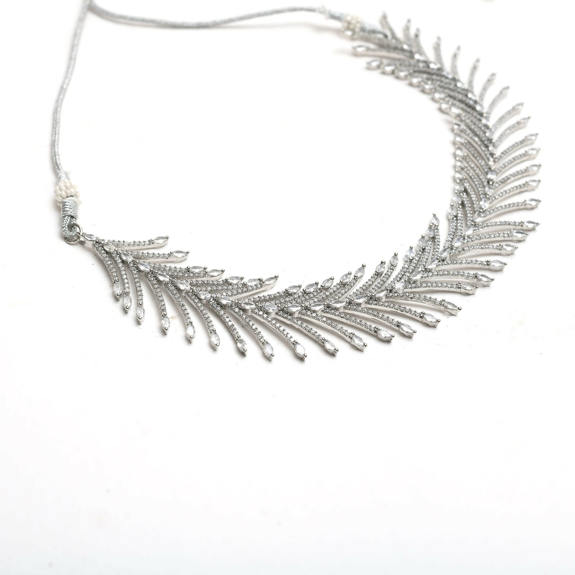 Mominos Fashion Johar Kamal Silver-Plated American Diamond White Choker Set | Swadesiicart