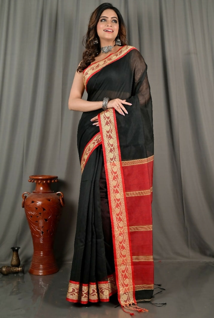 Exclusive Collection Beautiful Khadi Cotton Black Handloom Saree - Swadesiicart