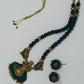 Terracotta Dark Green Crown Pendant Long Necklace Set Paired with Hanging Temple Jhumkas | Swadesiicart