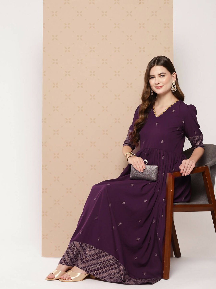 Ahalyaa Women's Traditional wear Ethnic Dress - Burgundy | Swadesiicart