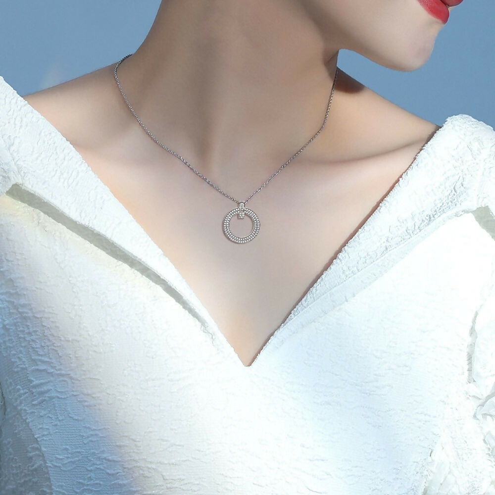 Cauer Elegant 14K White Gold Plated Moissanite Pendant Necklace | Swadesiicart