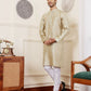 Beige Viscose Woven Jacquard Work Men's Rajwadi Kurta Set - Mahotsav