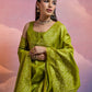 Vishnu Weaves Women's Mahendi Handloom Raw Silk Woven Border Saree with Blouse - Swadesiicart