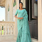 Vishnu Weaves Women's Sea-Green Handloom Raw Silk Saree with Blouse - Swadesiicart