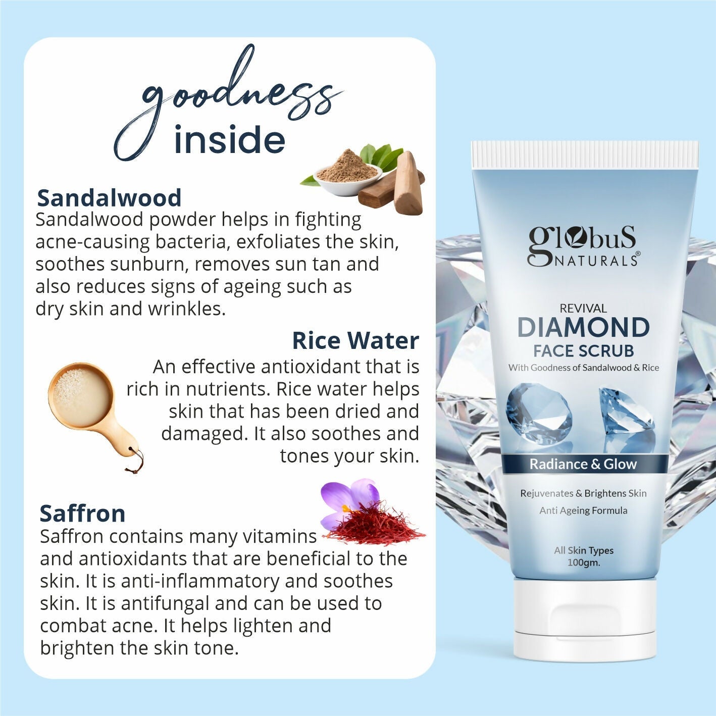 Globus Naturals Revival Diamond Face Scrub, Suitable For All Skin Types | Swadesiicart