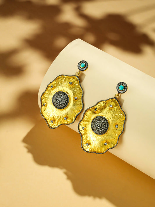 Nuyug 18k Gold-Plated American Diamond Studded Anti Tarnish Contemporary Dangler Earrings | Swadesiicart