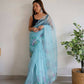 Vamsee Sky Blue Organza Saree - Swadesiicart