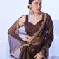 Brown C/H Net Solid Designer & Lace Work Saree - Samaa