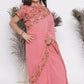Little Bansi Floral Print Ready To Wear Saree And Floral Blouse - Coral | Swadesiicart