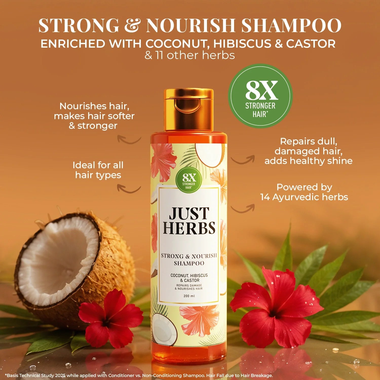 Strong & Nourish Shampoo | Coconut, Hibiscus, Castor & 11 Herbs - 200ml