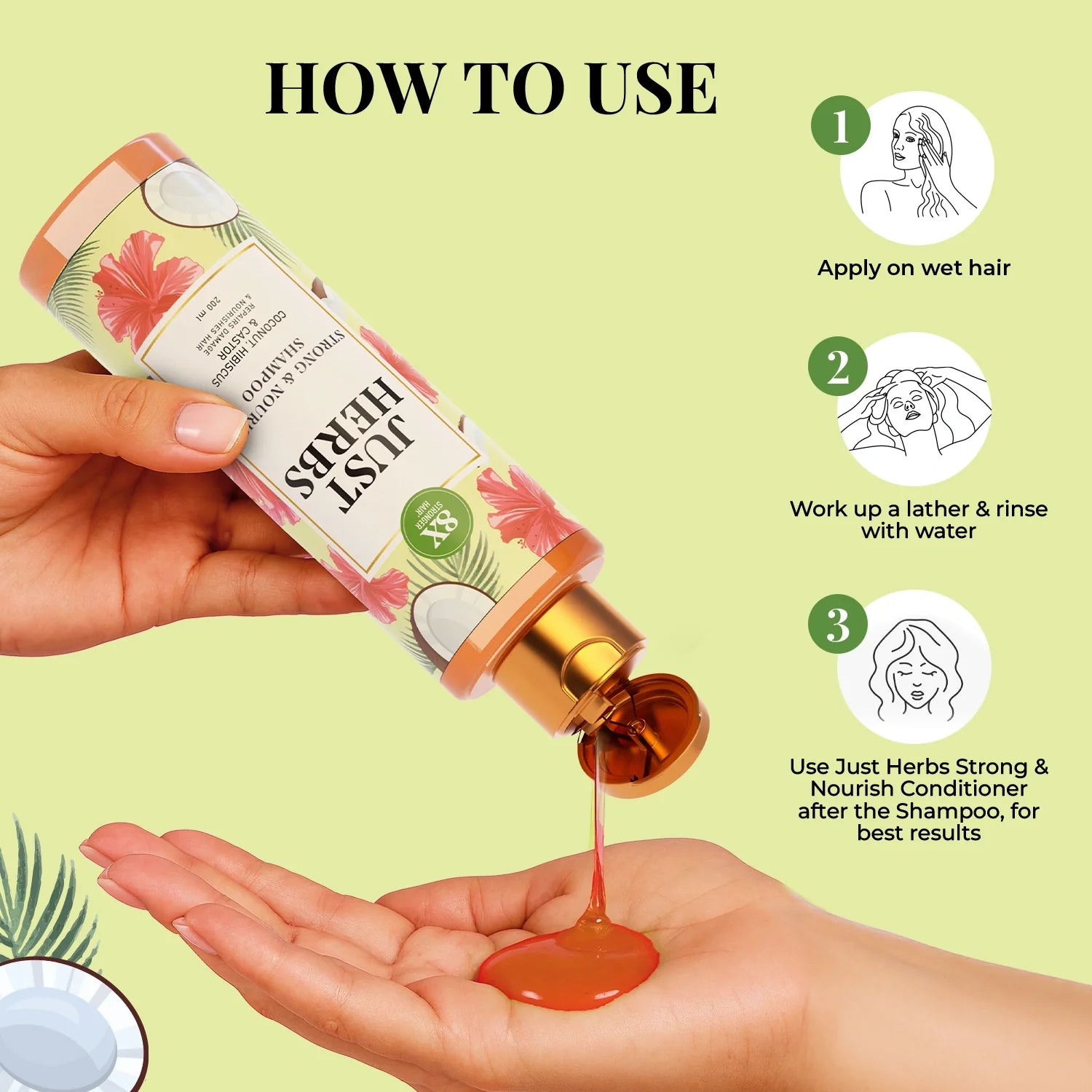 Strong & Nourish Shampoo | Coconut, Hibiscus, Castor & 11 Herbs - 200ml