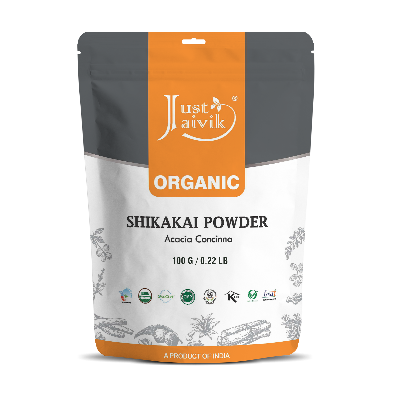Just Jaivik | Shikakai Powder | Acacia Concinna | USDA Organic | Natural Hair Cleanser
