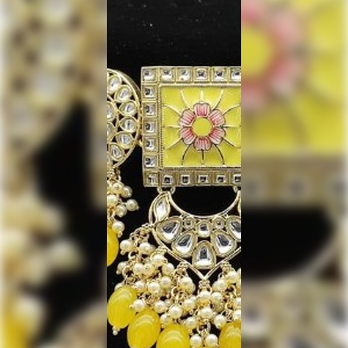 Jewel City Opulent Kundan Meena Yellow Bead Jewelry Set - Exquisite Indian Bridal Accessories | Swadesiicart