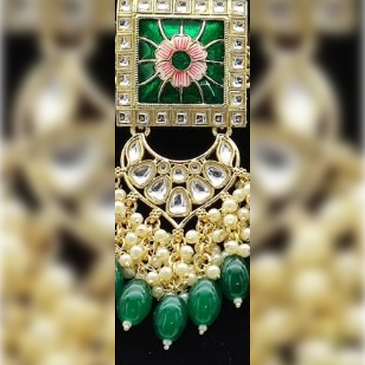 Jewel City Regal Kundan Meena Necklace and Earrings Set with Green Beads - Exquisite Indian Bridal Jewelry Collection | Swadesiicart