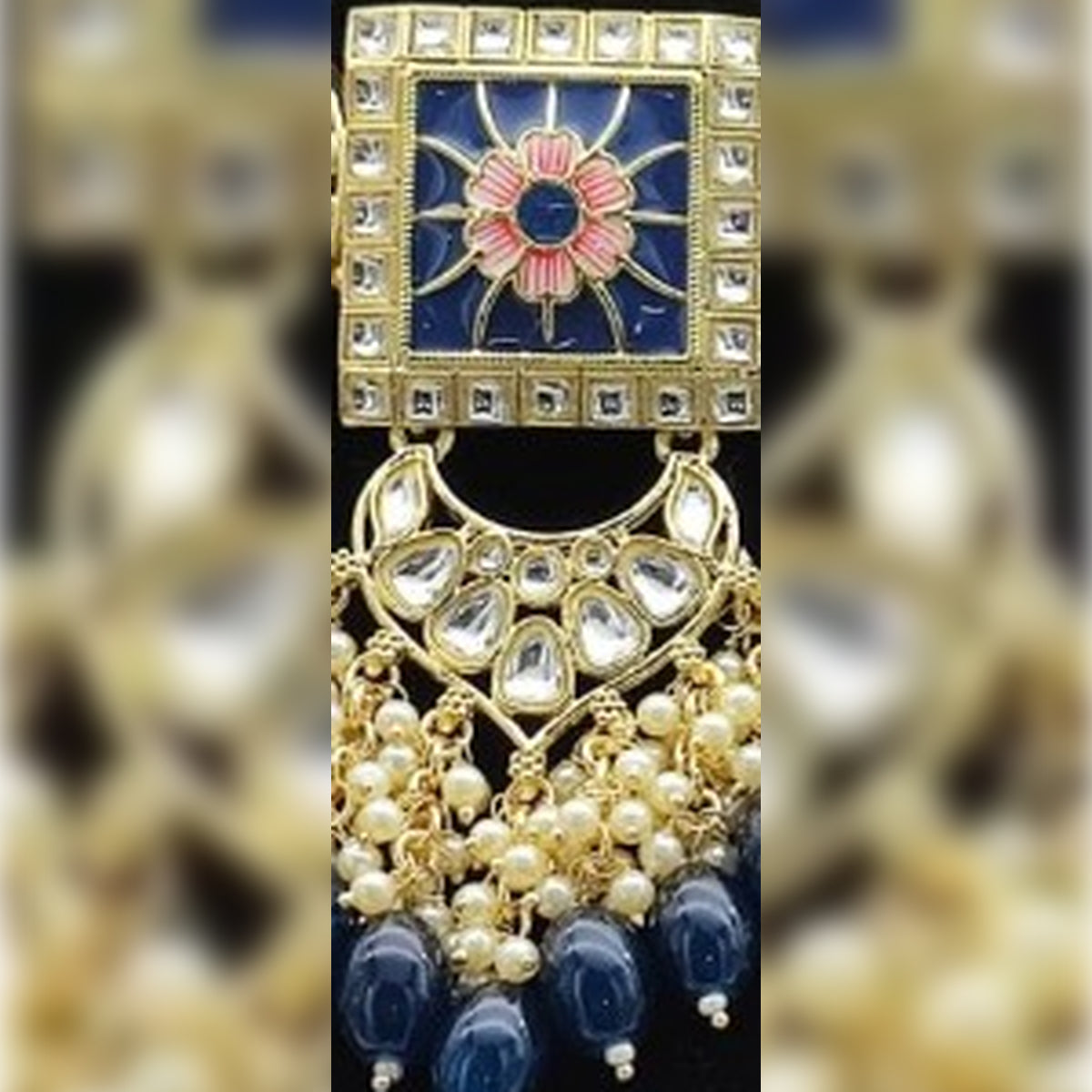 Jewel City Regal Kundan Meena Necklace and Earrings Set with Blue Beads -Exquisite Indian Bridal Jewelry Collection | Swadesiicart