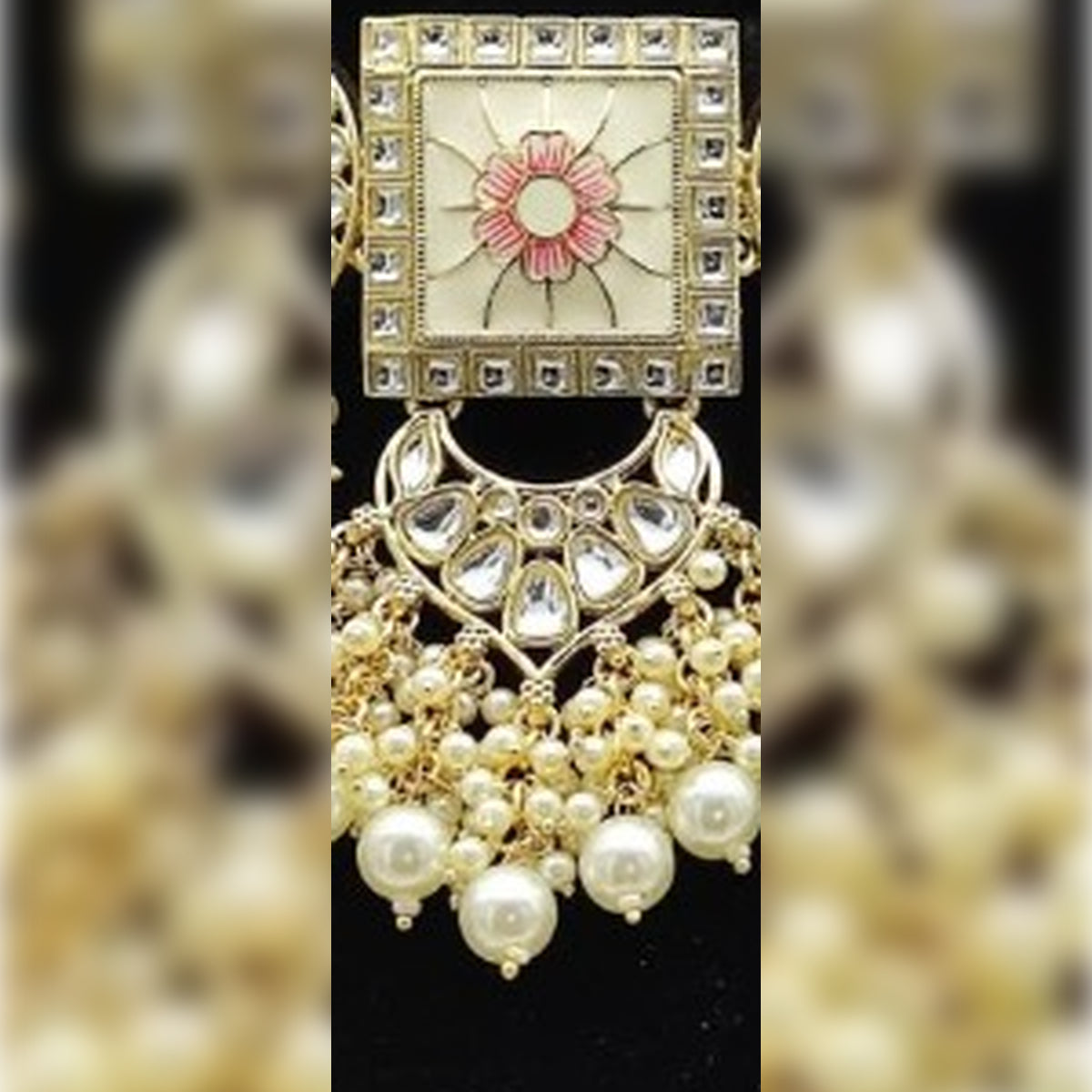 Jewel City Regal Kundan Meena Necklace and Earrings Set with White Beads -Exquisite Indian Bridal Jewelry Collection | Swadesiicart