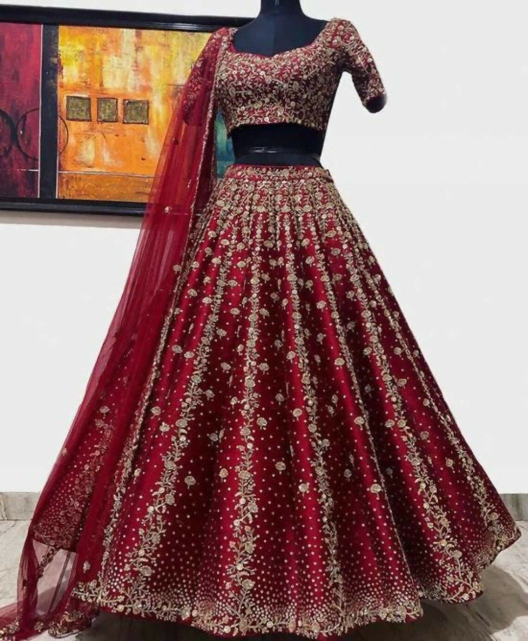Jyoti Fashion Classy Maroon Silk 3MM Sequins with Thread & Coding Embroidery Lehenga Choli with Dupatta | Swadesiicart