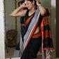 Exclusive Collection Beautiful black Gray Pure Cotton Woven Handloom Saree With Running Blouse Piece - Swadesiicart