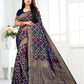 Vedant Vastram Litchi Silk Designer Banarasi Saree - Navy | Swadesiicart
