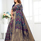 Vedant Vastram Litchi Silk Designer Banarasi Saree - Navy | Swadesiicart