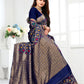 Vedant Vastram Litchi Silk Designer Banarasi Saree - Navy | Swadesiicart