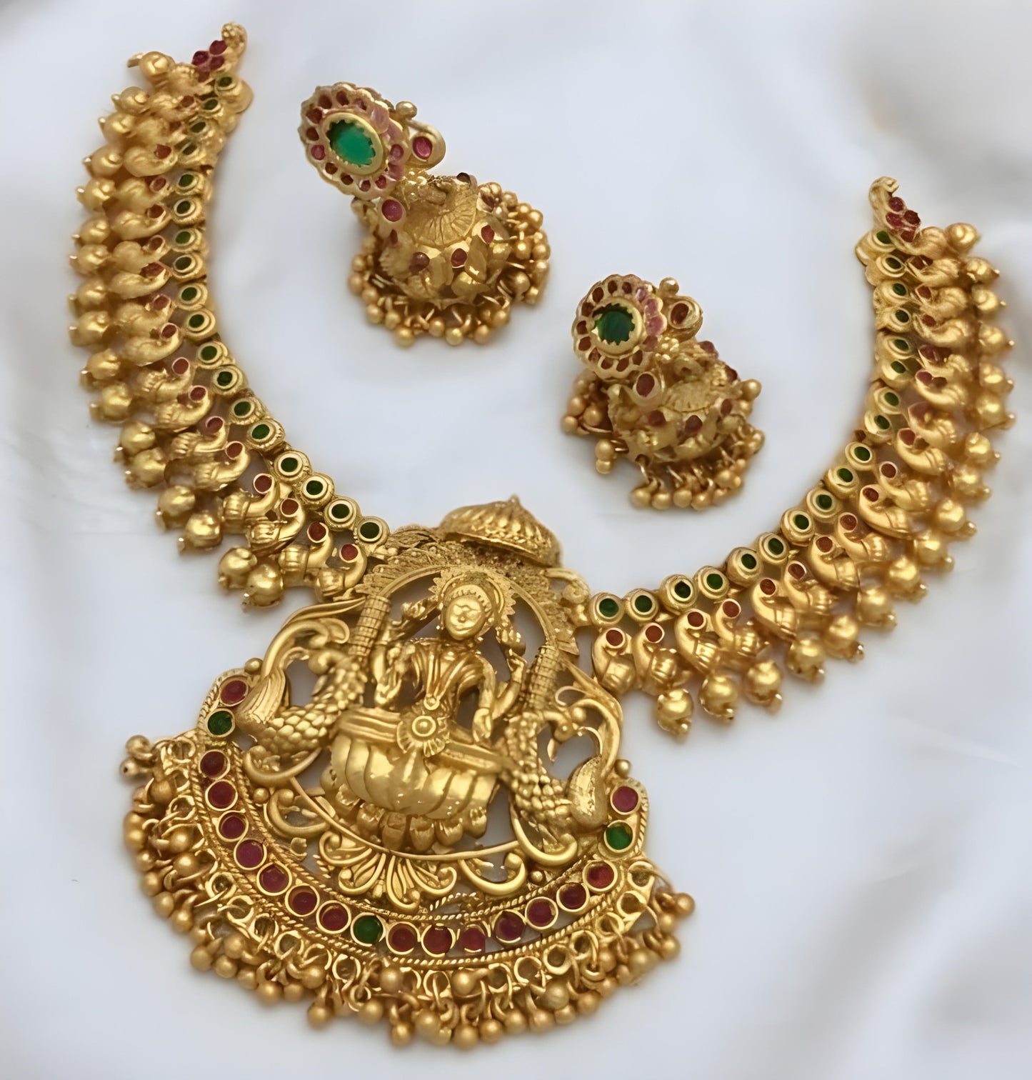 Jewel City Exquisite Gold-Plated Lakshmi Temple Jewelry Set: Necklace and Earrings | Swadesiicart
