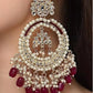 Jewel City Luxury Kundan Pearl Chandbali Earrings with Ruby Drops Traditional Wedding Statement Earrings | Swadesiicart