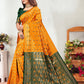 Vedant Vastram Litchi Silk Designer Banarasi Saree - Mustard | Swadesiicart