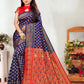 Vedant Vastram Litchi Silk Designer Banarasi Saree - Navy | Swadesiicart
