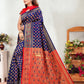 Vedant Vastram Litchi Silk Designer Banarasi Saree - Navy | Swadesiicart