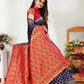 Vedant Vastram Litchi Silk Designer Banarasi Saree - Navy | Swadesiicart