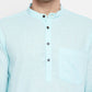 Even Apparels Pure Cotton Blue Color Men's Kurta With Band Collar | Swadesiicart