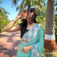 Vamsee Chinon Panchi Sea Green Shimmer Saree - Swadesiicart