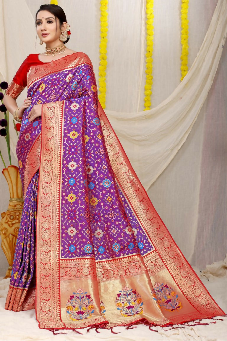 Jyoti Fashion Women's Purple Patola Silk Zari Woven Saree with Blouse | Swadesiicart