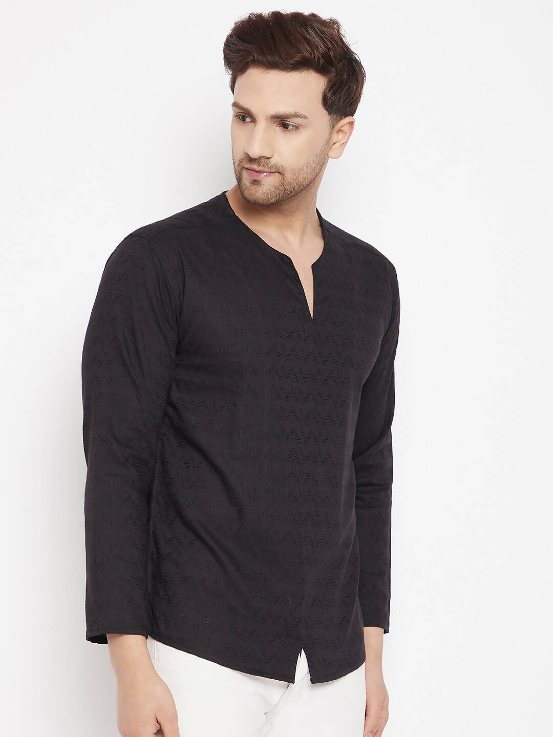 Even Apparels Black Viscose Men's Kurta With Slit Neckline | Swadesiicart