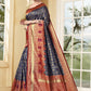 Vedant Vastram Litchi Silk Designer Banarasi Saree - Navy Blue | Swadesiicart