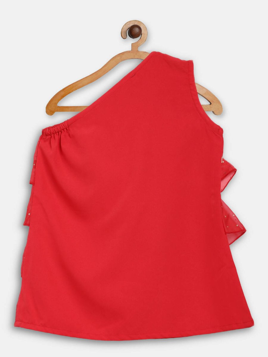 Ahalyaa Red Georgette Ruffel Kids Top With Bottom For Girls | Swadesiicart