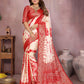 Anaita Red Soft Satin Silk Saree With Zari Weaving Work