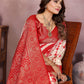 Anaita Red Soft Satin Silk Saree With Zari Weaving Work