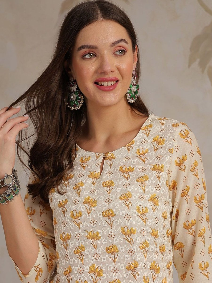 Anouk Women Floral Printed Chikankari Kurta | Swadesiicart