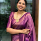 DEIANA'S Beautiful Designer Golden zari Soft Lichi Silk Saree - Majanta - Swadesiicart