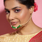 Gold-Polished White Green Stone-Studded Pearl Beaded Nosepin - Ruby Raang | Swadesiicart